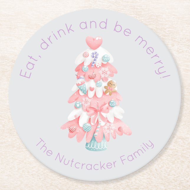 Nutcracker Ballet Land of Sweets Christmas Tree Round Paper Coaster (Front)