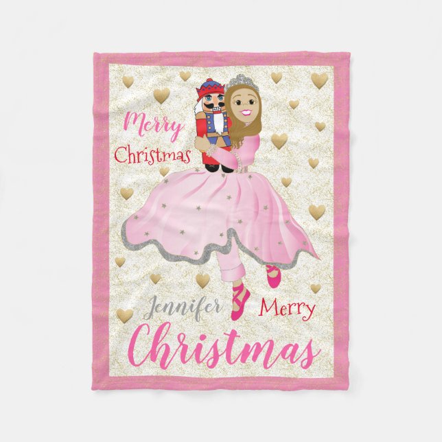Nutcracker Ballet Lt Brwn Hair Pink Fleece Blanket (Front)