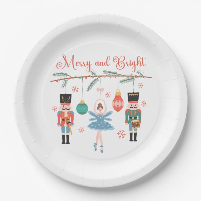  Nutcracker Ballet Merry and Bright Christmas Paper Plate (Front)