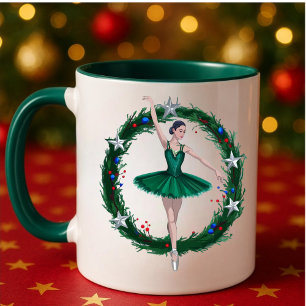 Nutcracker Ballet Mug Green Christmas Ballerina