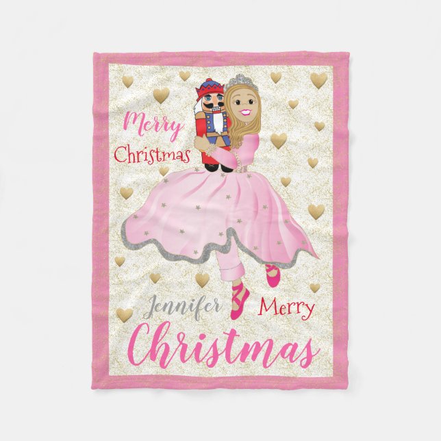 Nutcracker Ballet Personalize/Pink Fleece Blanket (Front)