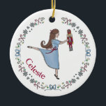 Nutcracker Ballet Personalized Classic Christmas Ceramic Ornament<br><div class="desc">Celebrate the Nutcracker fan in your life with this beautiful,  custom Nutcracker ornament.

Illustration features Clara with her Nutcracker doll dancing among a wreath of icons symbolizing her magical travels through the land of sweets.</div>
