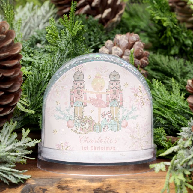 Nutcracker Ballet Pink 1st Christmas Baby Photo Snowglobe (Winter)