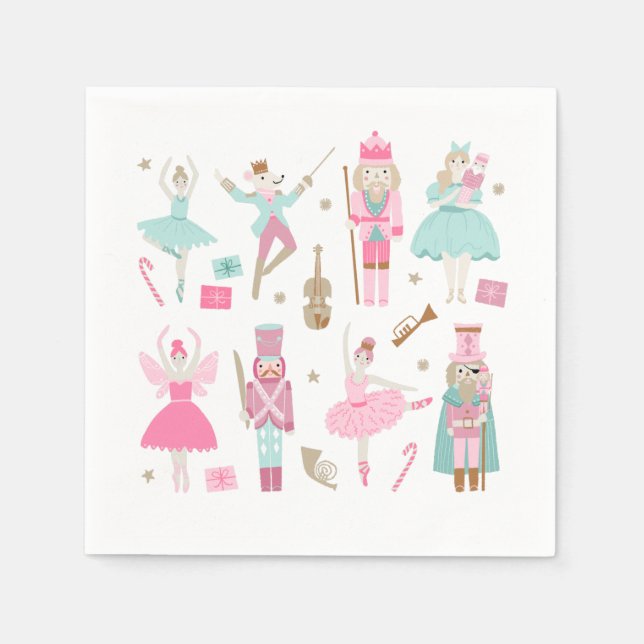 Nutcracker Ballet Pink Christmas Paper Napkin (Front)
