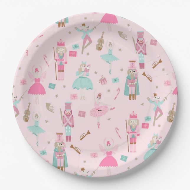 Nutcracker Ballet Pink Christmas Paper Plate (Front)