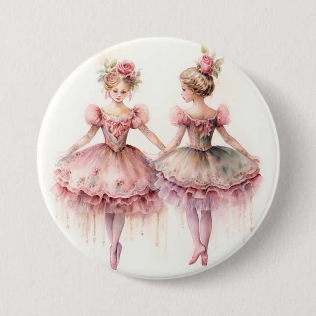 Nutcracker Ballet, Rosebuds 3 Inch Round Button (Front)