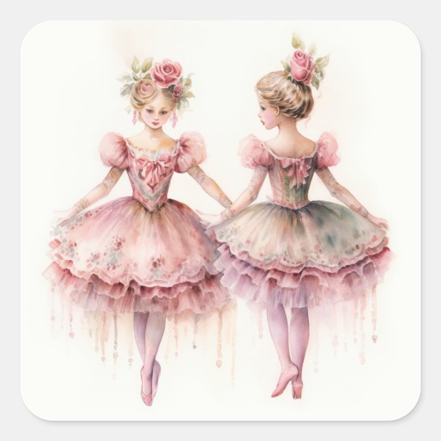Nutcracker Ballet, Rosebuds Square Sticker (Front)