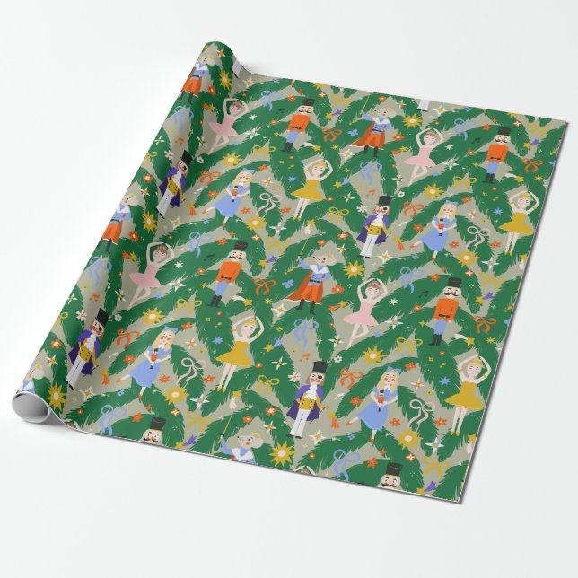 Nutcracker Ballet Royal Bow Christmas Wrapping Wrapping Paper (Unrolled)