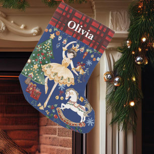 Nutcracker Ballet SugarPlum Fairy Red Gingham Blue Small Christmas Stocking