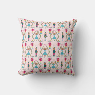 Nutcracker Ballet Whimsical Pattern Pink Throw Pillow