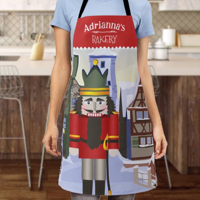 Nutcracker, Bavarian German Personalized Red Apron (red nutcracker Christmas apron, personalized bakery gift, kitchen apron with name)