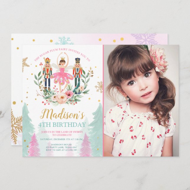 Nutcracker Birthday Girl Ballet Girl Suger Plum Invitation (Front/Back)