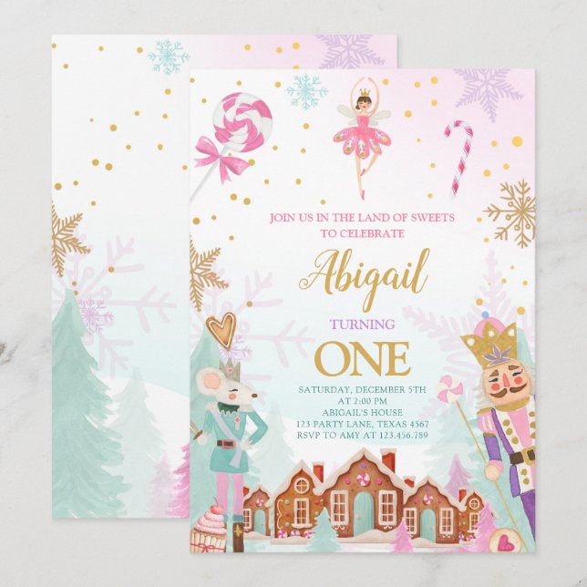 Nutcracker Birthday Girl Land of Sweets Fairy Invi Invitation (Front/Back)