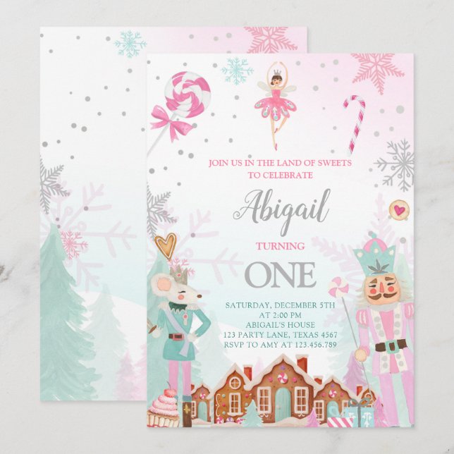Nutcracker Birthday Girl Land of Sweets Fairy Pink Invitation (Front/Back)