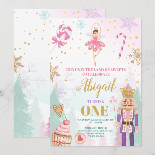 Nutcracker Birthday Invite Winter Land of Sweets (Front/Back)