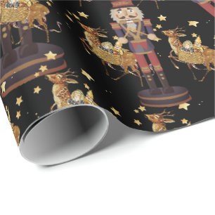 Nutcracker Black Golden Snowflakes Wrapping Paper