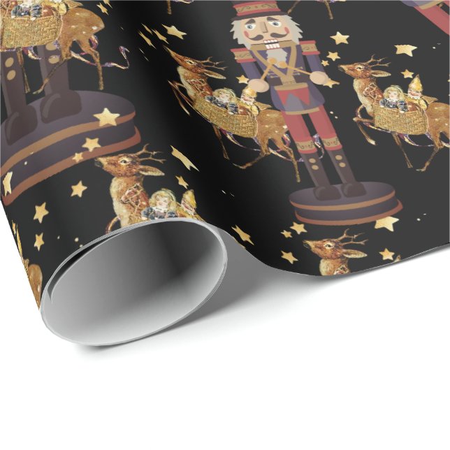   Nutcracker Black Golden Snowflakes  Wrapping Paper (Roll Corner)