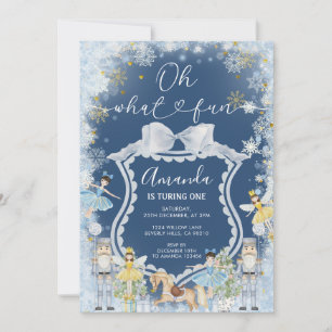 Nutcracker Blue Winter Oh What Fun First Birthday Invitation
