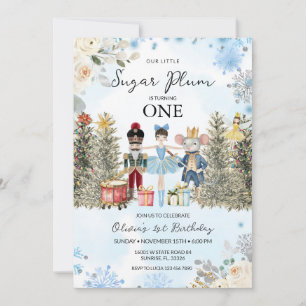  Nutcracker Blue Winter Snowflakes First Birthday  Invitation