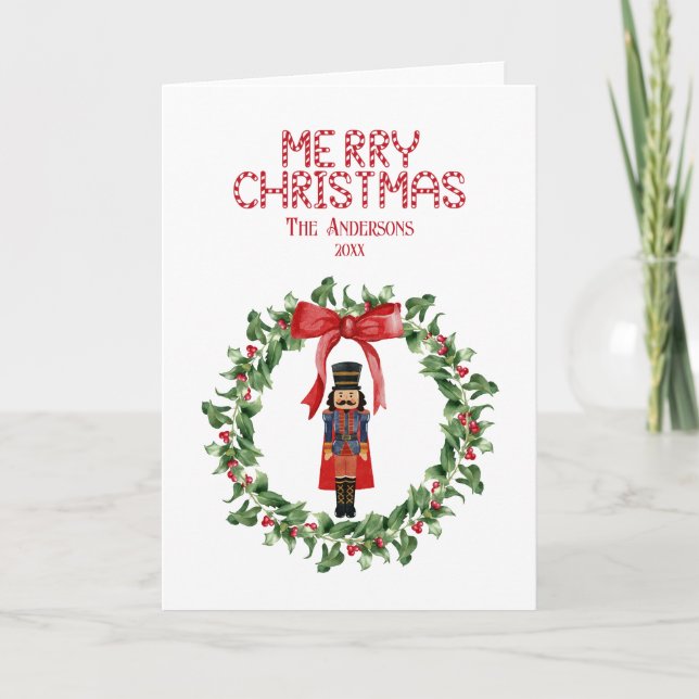 Nutcracker Bow Merry Christmas Folded Holiday Card (Front)