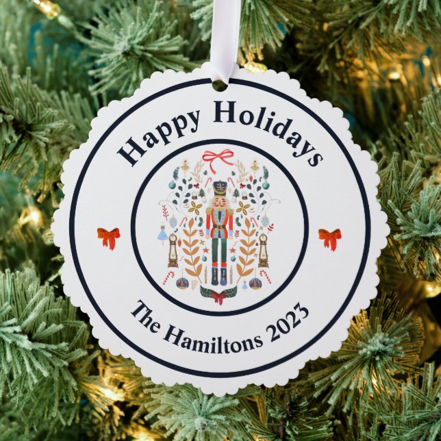 Nutcracker Bows Christmas Photo Ornament Card (Insitu (Tree))