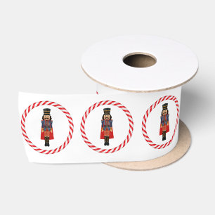 Nutcracker & Candy Cane White Christmas Ribbon Satin Ribbon