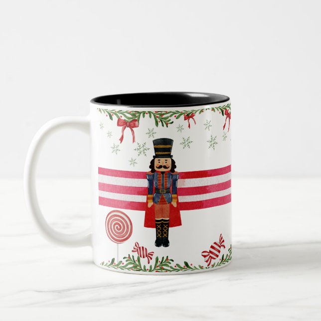 Nutcracker Candy Cane Wreath & Red Bow Holiday Mug (Left)