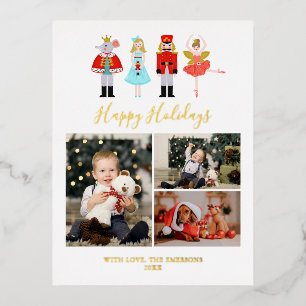 Nutcracker Characters Christmas 3 Photo Collage Foil Invitation Postcard