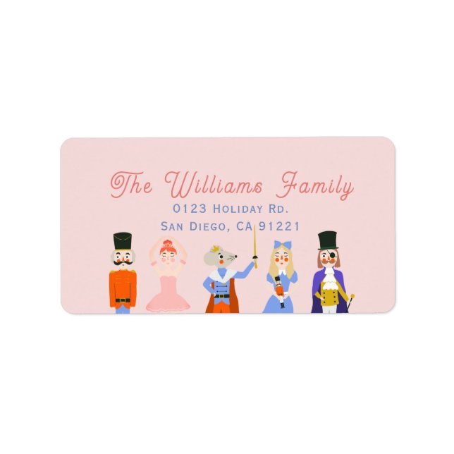 Nutcracker Characters Pink Holiday Address Label (Front)