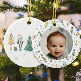 Nutcracker Christmas Baby Photo Ceramic Ornament