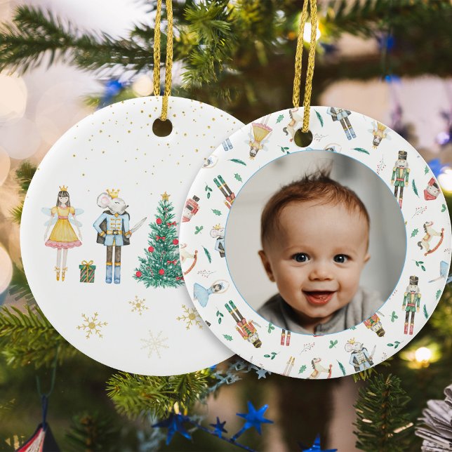 Nutcracker Christmas Baby Photo Ceramic Ornament (Creator Uploaded)