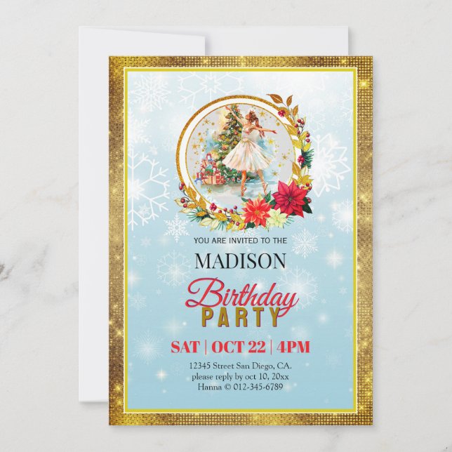 Nutcracker Christmas Ballerina Birthday Holiday Card (Front)