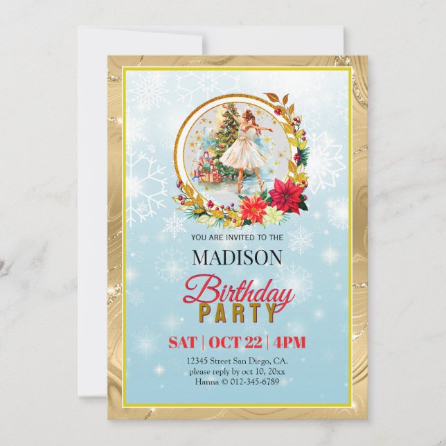 Nutcracker Christmas Ballerina Birthday Holiday Card (Front)