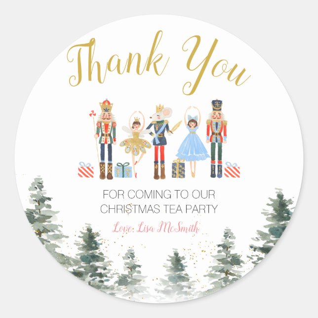 Nutcracker Christmas Bridal Shower Thank You Classic Round Sticker (Front)