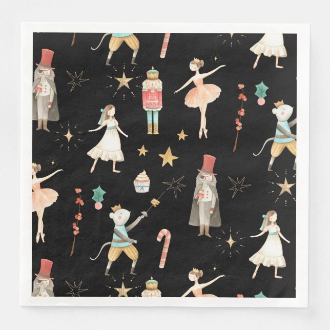 Nutcracker Christmas Holiday Black Napkin (Front)
