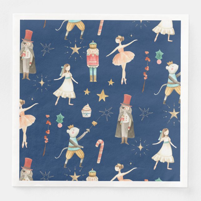Nutcracker Christmas Holiday Navy Blue Napkin (Front)