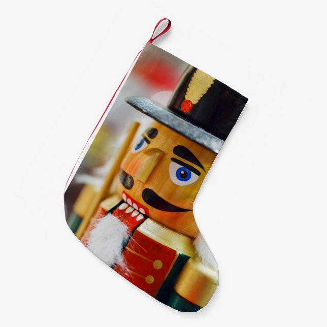 Nutcracker Christmas Holiday Seasons Greetings Art Small Christmas Stocking (Front (Hanging))