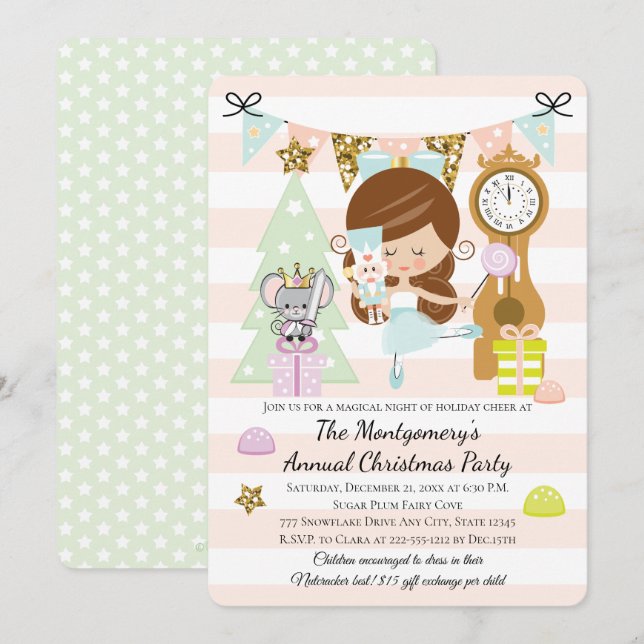 Nutcracker Christmas Party Invitations Brunette (Front/Back)