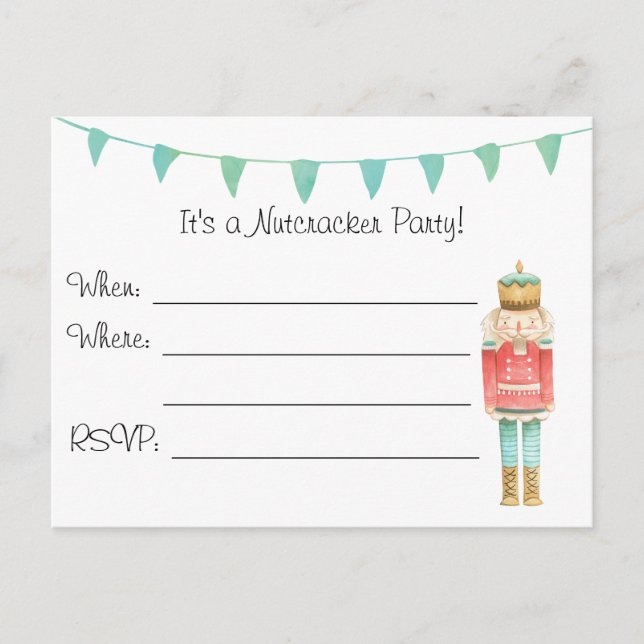 Nutcracker Christmas Postcard Invitation (Front)