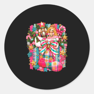 Nutcracker christmas stocking pink ballet dancer classic round sticker