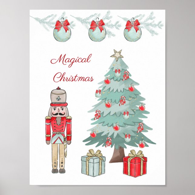 Nutcracker, Christmas tree, baubles, presents Poster (Front)