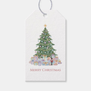 Nutcracker Christmas Tree w/ Gifts Watercolor Gift Tags