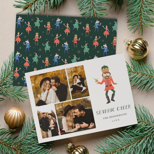 Nutcracker Cocktail "Sending Cheer" Photo Collage Holiday Card (Creator Uploaded)