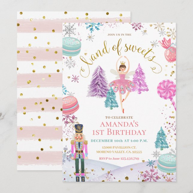 Nutcracker Colourful Snowflakes Land of Sweets Gir Invitation (Front/Back)