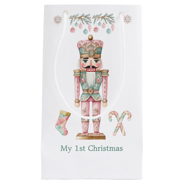 Nutcracker Colourful Tree Baby 1st Christmas Small Gift Bag (Front)