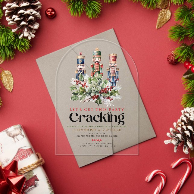 Nutcracker Cracking Christmas Holiday Birthday Acrylic Invitations (Insitu (Holiday))