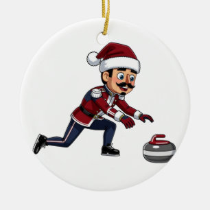  Nutcracker Curling Player Holiday Winter Sports  Ceramic Ornament