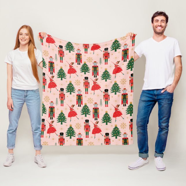 Nutcracker Cute Pink Christmas Fleece Blanket (In Situ)