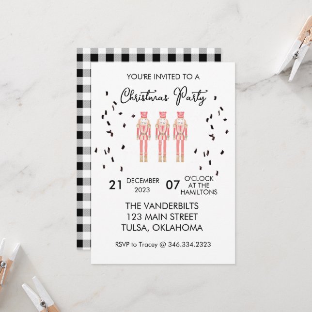 Nutcracker de Noël En vichy Invitations (Devant/Arrière en situation)