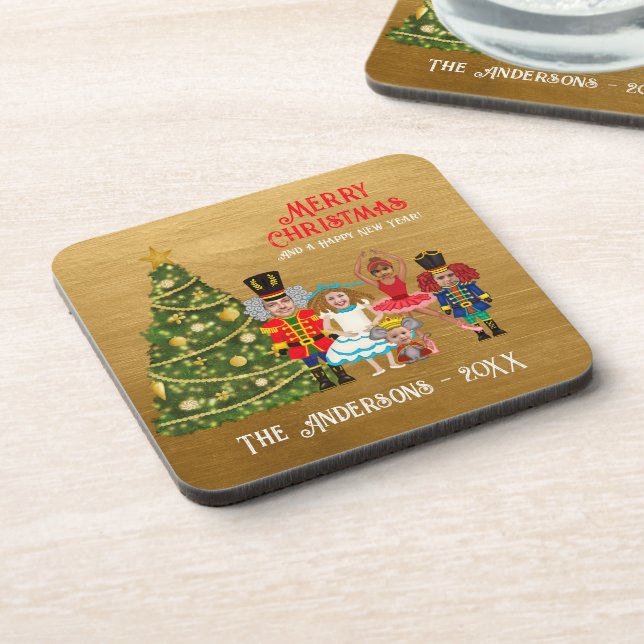 Nutcracker Family of Five Funny Merry Christmas  Coaster (Left Side)